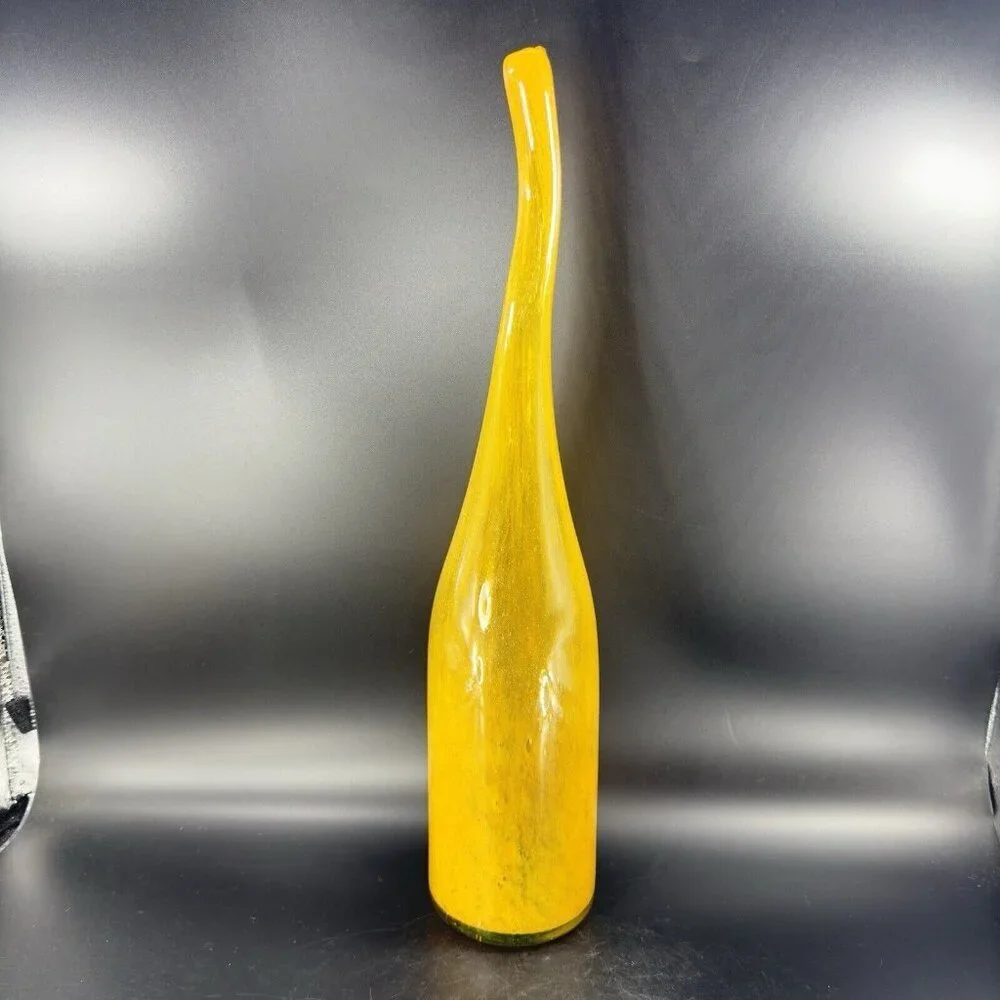 Vintage Hand Blown Studio Art Glass Long Neck Vase Vessel With Small Bubbles VTG